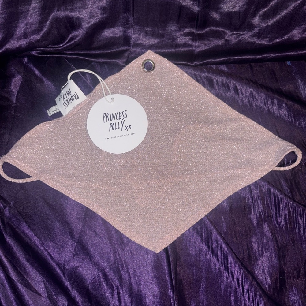 Princess Polly NWT Pale Pink Glitter Tie Glitz Scarf Tank Top US Size 4